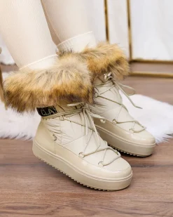 Hot Beżowe wsuwane botki a'la śniegowce damskie Gomllo Śniegowce|Botki Z Delikatnym Ociepleniem