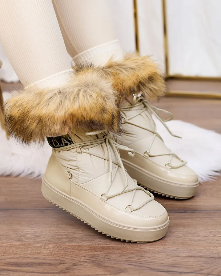 Hot Beżowe wsuwane botki a'la śniegowce damskie Gomllo Śniegowce|Botki Z Delikatnym Ociepleniem