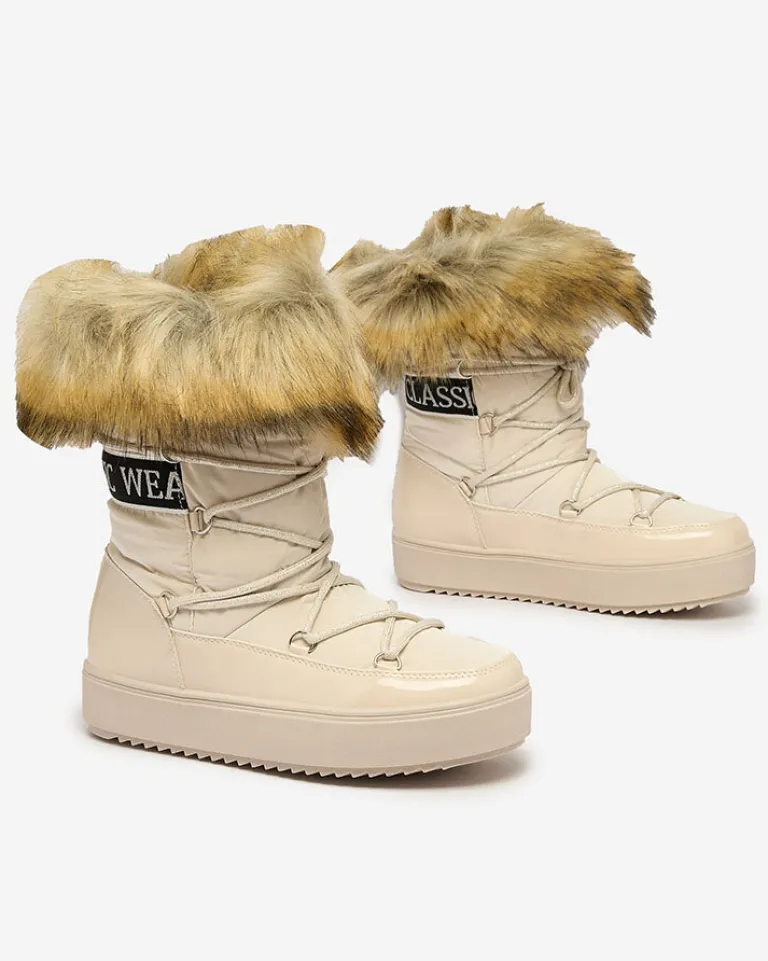 Hot Beżowe wsuwane botki a'la śniegowce damskie Gomllo Śniegowce|Botki Z Delikatnym Ociepleniem