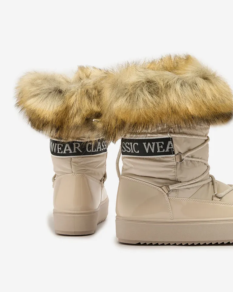 Hot Beżowe wsuwane botki a'la śniegowce damskie Gomllo Śniegowce|Botki Z Delikatnym Ociepleniem