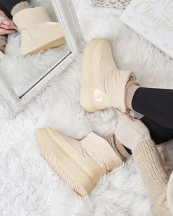 Clearance Beżowe wsuwane śniegowce damskie Maderta Śniegowce|Botki Z Grubym Ociepleniem