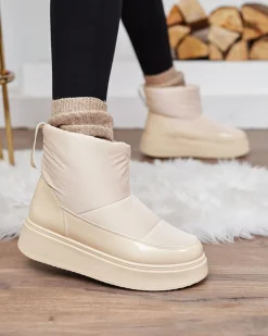 Clearance Beżowe wsuwane śniegowce damskie Maderta Śniegowce|Botki Z Grubym Ociepleniem