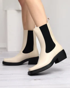 Sale Beżowe wsuwane damskie wysokie botki Darran Botki Z Delikatnym Ociepleniem|Botki Na Słupku