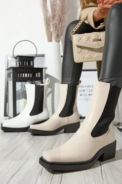 Sale Beżowe wsuwane damskie wysokie botki Darran Botki Z Delikatnym Ociepleniem|Botki Na Słupku