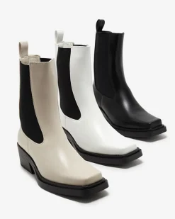 Sale Beżowe wsuwane damskie wysokie botki Darran Botki Z Delikatnym Ociepleniem|Botki Na Słupku