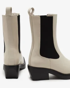 Sale Beżowe wsuwane damskie wysokie botki Darran Botki Z Delikatnym Ociepleniem|Botki Na Słupku