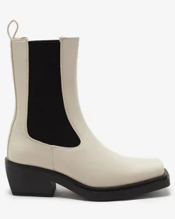 Sale Beżowe wsuwane damskie wysokie botki Darran Botki Z Delikatnym Ociepleniem|Botki Na Słupku