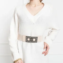 New damski elastyczny pasek ze srebrną klamrą z cyrkoniami Damskie Paski