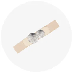 Clearance Beżowy damski pasek elastyczny ze srebrną klamrą Damskie Paski