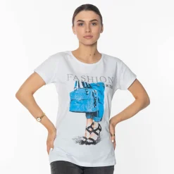 Sale Biała damska koszulka z nadrukiem Bluzki / Koszule / Koszulki