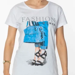 Sale Biała damska koszulka z nadrukiem Bluzki / Koszule / Koszulki