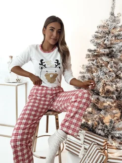 Online Biała świąteczna damska 2-częściowa piżama Piżamy