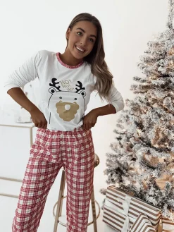 Online Biała świąteczna damska 2-częściowa piżama Piżamy