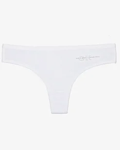 Białe bawełniane damskie majtki typu stringi z napisem Stringi