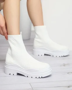 Best Białe botki damskie na płaskim obcasie Seritis Botki Bez Ocieplenia|Botki Na Płaskim Obcasie