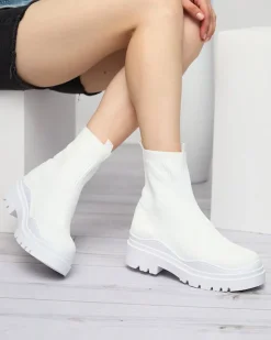 Best Białe botki damskie na płaskim obcasie Seritis Botki Bez Ocieplenia|Botki Na Płaskim Obcasie