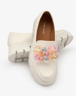 Best Białe damskie mokasyny z kolorowymi kryształkami Crystal Glam Półbuty|Mokasyny Na Płaskiej Podeszwie