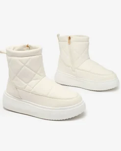 Białe damskie botki a'la śniegowce Kacecica Śniegowce|Botki Z Delikatnym Ociepleniem