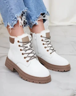 Discount Białe damskie ocieplane botki typu trapery Radoras Trapery|Botki Z Delikatnym Ociepleniem