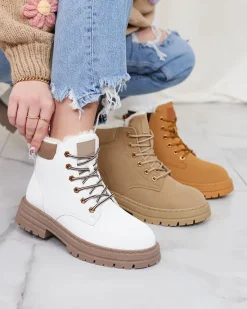 Discount Białe damskie ocieplane botki typu trapery Radoras Trapery|Botki Z Delikatnym Ociepleniem