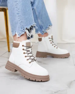 Discount Białe damskie ocieplane botki typu trapery Radoras Trapery|Botki Z Delikatnym Ociepleniem