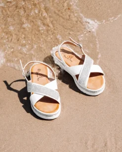 Best Białe damskie eko-skórzane sandały z cyrkoniami Trikysa Sandały Płaskie