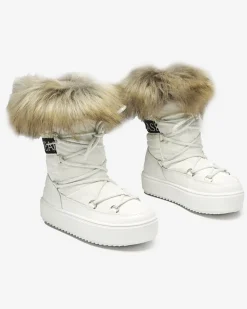 Outlet Białe dziecięce wsuwane buty a'la śniegowce z futerkiem Asika Dziewczęce