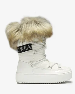 Outlet Białe dziecięce wsuwane buty a'la śniegowce z futerkiem Asika Dziewczęce