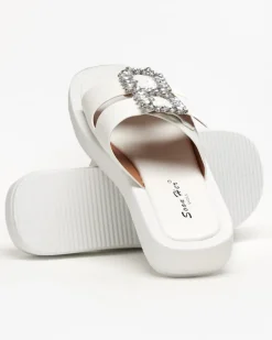 Clearance Białe klapki damskie z kryształkami Azazel Klapki Basenowe|Klapki Płaskie