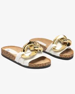 New Białe klapki damskie z ozdobą Sofig Klapki Płaskie