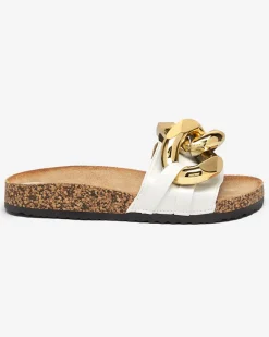 New Białe klapki damskie z ozdobą Sofig Klapki Płaskie