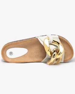 New Białe klapki damskie z ozdobą Sofig Klapki Płaskie