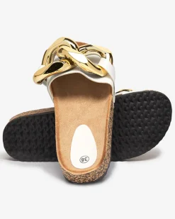 New Białe klapki damskie z ozdobą Sofig Klapki Płaskie