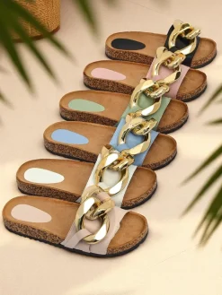 New Białe klapki damskie z ozdobą Sofig Klapki Płaskie