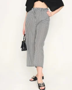 Clearance Białe spodnie damskie materiałowe w paski Plus Size