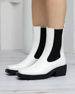 Białe wsuwane damskie wysokie botki Darran Botki Z Delikatnym Ociepleniem|Botki Na Słupku