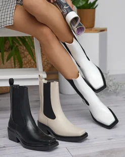 Białe wsuwane damskie wysokie botki Darran Botki Z Delikatnym Ociepleniem|Botki Na Słupku