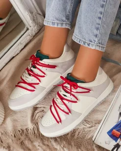 Hot Biało - szare sportowe sneakersy damskie z mi sznurówkami Olierinc Damskie Sneakersy