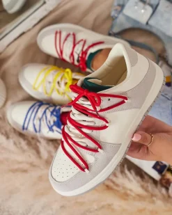 Hot Biało - szare sportowe sneakersy damskie z mi sznurówkami Olierinc Damskie Sneakersy