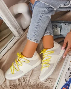 New Biało - szare sportowe sneakersy damskie z mi sznurówkami Olierinc Damskie Sneakersy