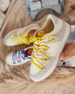 New Biało - szare sportowe sneakersy damskie z mi sznurówkami Olierinc Damskie Sneakersy