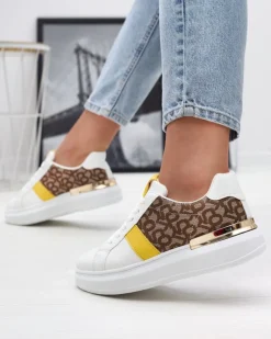 Best Biało- brązowe buty sportowe damskie Mlysio Damskie Sneakersy