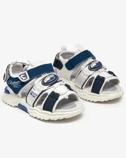 Outlet Biało-granatowe chłopięce sandały na rzepy Roserro Chłopięce