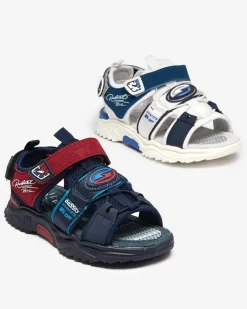 Outlet Biało-granatowe chłopięce sandały na rzepy Roserro Chłopięce