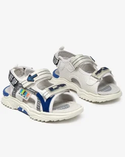 Clearance Biało-granatowe dziecięce sandałki zapinane ma rzepy Ceteris Chłopięce