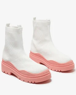 Best Biało-różowe botki damskie na płaskim obcasie Seritis Botki Bez Ocieplenia|Botki Na Płaskim Obcasie