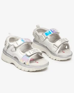 Sale Biało-srebrne sandały dziecięce z kolorowymi wstawkami Murino Dziewczęce