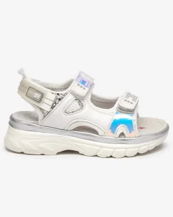 Sale Biało-srebrne sandały dziecięce z kolorowymi wstawkami Murino Dziewczęce