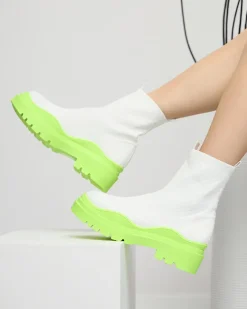 New Biało-zielone botki damskie na płaskim obcasie Seritis Botki Bez Ocieplenia|Botki Na Płaskim Obcasie