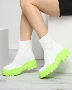 New Biało-zielone botki damskie na płaskim obcasie Seritis Botki Bez Ocieplenia|Botki Na Płaskim Obcasie